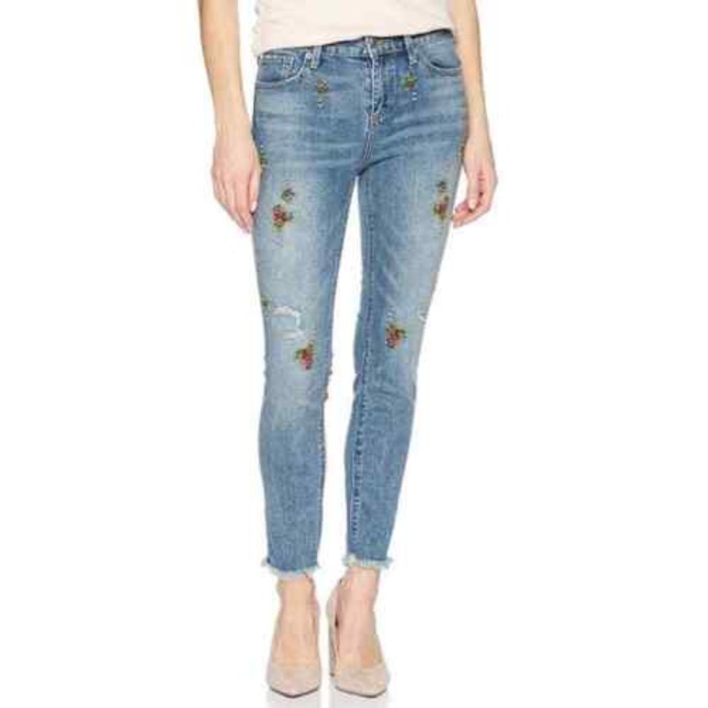 Lucky Brand Ava Skinny Ankle Gallup Embroidered Floral Distressed Jeans Sze 4/2